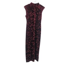 Vintage y2k Maxi Dress Red Black Velvet Floral Grunge Goth Whimsigoth Size 6