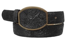 Western Cowboy Belt Black Stamped Tooled Leather Removable Buckle Cinto Rancho