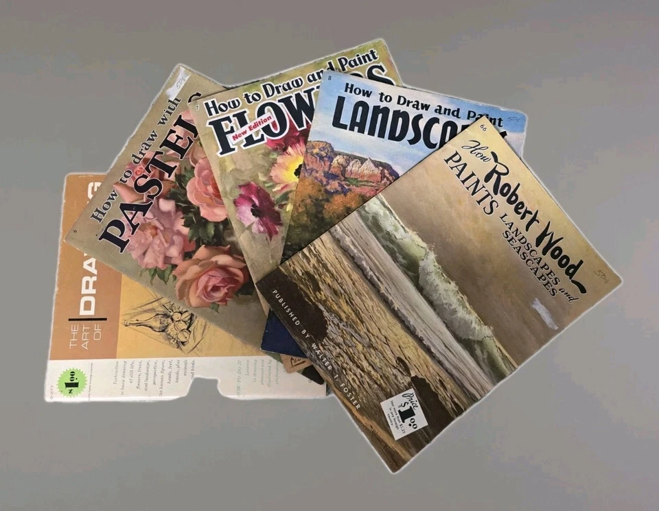 Vintage Foster Art Instruction Books Lot (5) Landscapes Flowers Pastels Drawing - Image 2 of 4