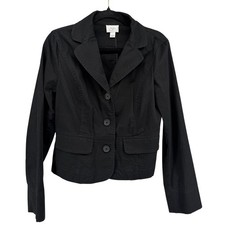 Ann Taylor Loft Black Cotton Stretch Three Button Blazer Jacket Size 6