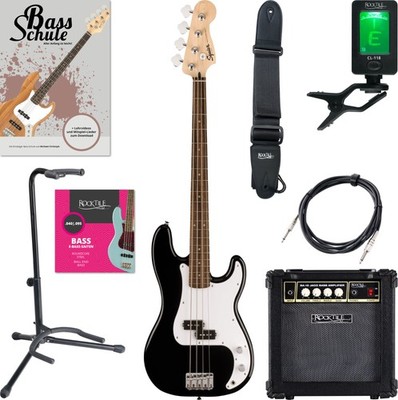 Squier by Fender Sonic Precision Bass Black Gloss LRL Set Zubehör Amp 15 Watt