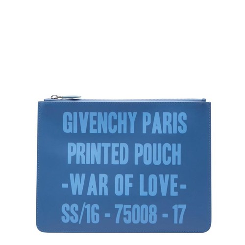 Givenchy Blue Leather Clutch Bag Women Zip Silver Hardware Auth