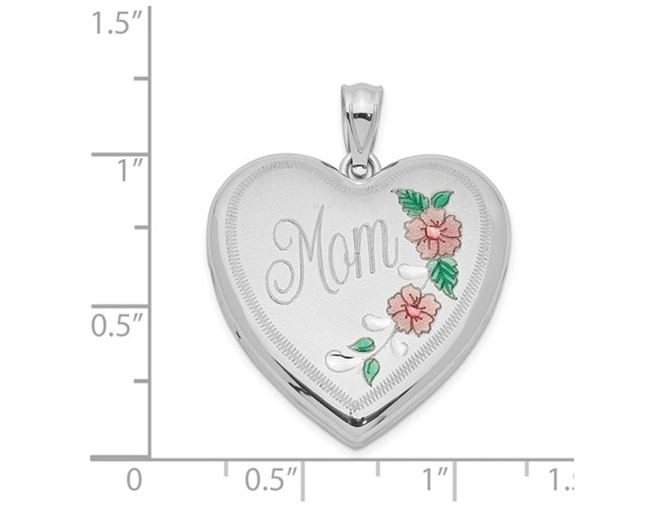 Medallón de plata esterlina con corazón de mamá flor con cadena Foto 4 de 4