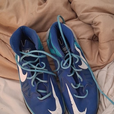 Nike Blue White Mid Top Basketball Sneakers Lace Up Mesh Synthetic