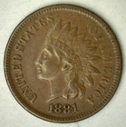 1881 Indian Head Penny XF One Cent US Coin Wreath Shield Circulated Extra Fine