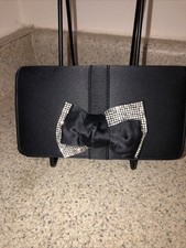 Women  s RSVP Black Satin Silver Bow Evening Purse Handbag Clutch. NWOT
