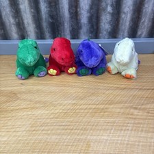 Vtg Puffkins Dinosaur Plush Lot of 4 Swibco Pickles Danny Drake Dinky Name Tags