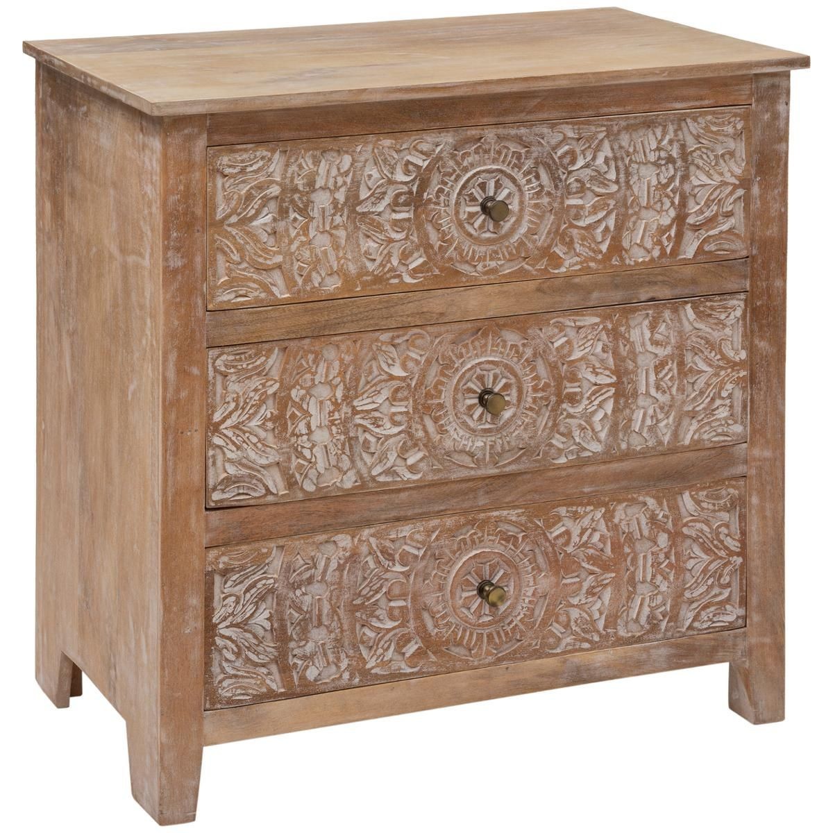Commode 3 tiroirs en bois Shirel 80cm coloris naturel pour chambre