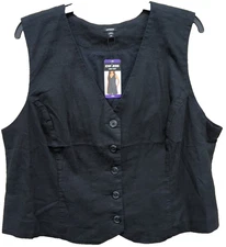 NEW Express Women's Classic Fit V-Neck Button Up Linen Vest Black Size 2XL O16