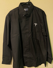 Tesla Motors Black Long Sleeve Button Down Shirt L Embroidery Logo Authentic