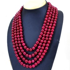 Round Shape 1160.00 Cts ENHANCED Red Ruby Beads 4 Strand Necklace NK 3E34