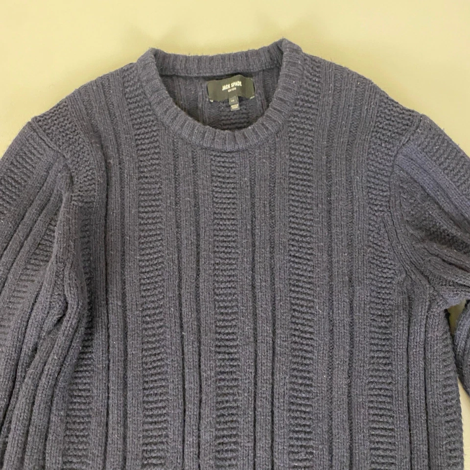 Jack Spade Lambswool Sweater Men's Large Blue Ribbed Knit Crew Neck Pullover - Image 2 of 4