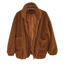 Zaful Women’s Brown Sherpa Coat Size Medium Teddy Bear Zip Front Fleece Jacket
