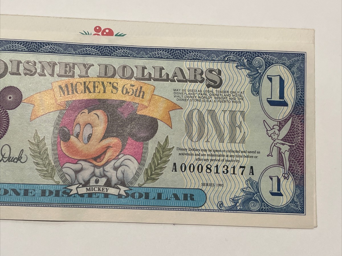1993 Disney Dollar $1 A Serie MICKEY MOUSE 65th ANNIVERSARY