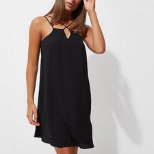 BNWT RIVER ISLAND LITTLE BLACK DRESS CROSS FRONT STRAPS CAMI DRESS SIZE 12 ♡♡♡
