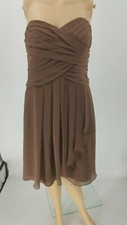 Davids Bridal Brown Chiffon Straples Bustier Runched Sweetheart Size 8 Dress EUC