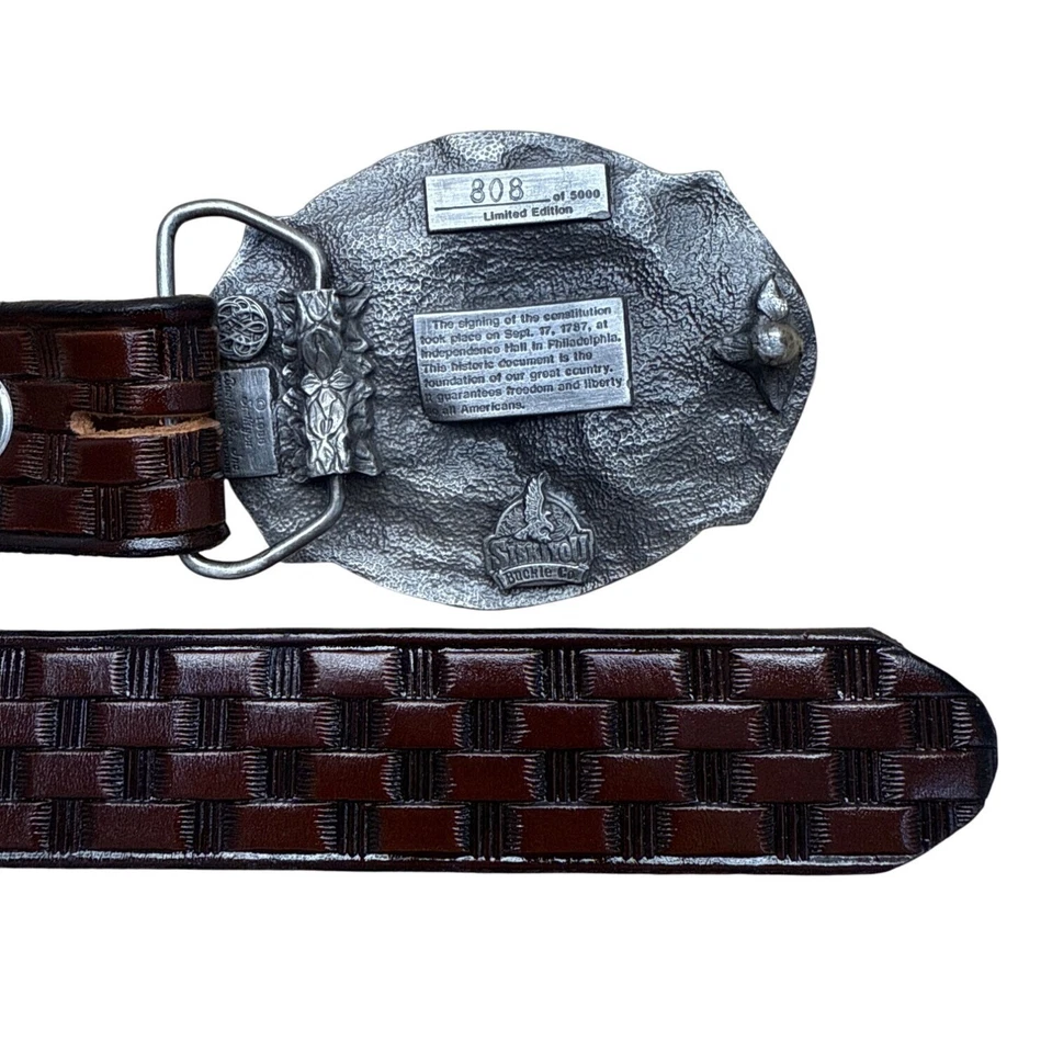 Cinturón de Colección Siskiyou 1986 Constitución de Estados Unidos con Hebilla de Estaño 200 Años Cuero Marrón Foto 3 de 4