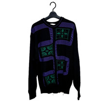 BALENCIAGA 90s Vintage Knit Sweater Black Purple Green Size M Rare Used VGC