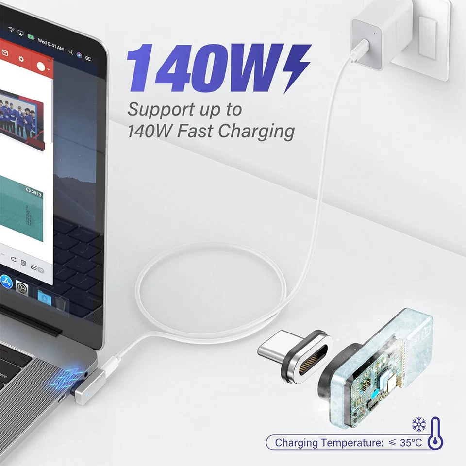 GTbeans Right Angle Magnetic USB C Adapter 24Pins 40Gbps 140W PD 5A Charging - Image 2 of 4