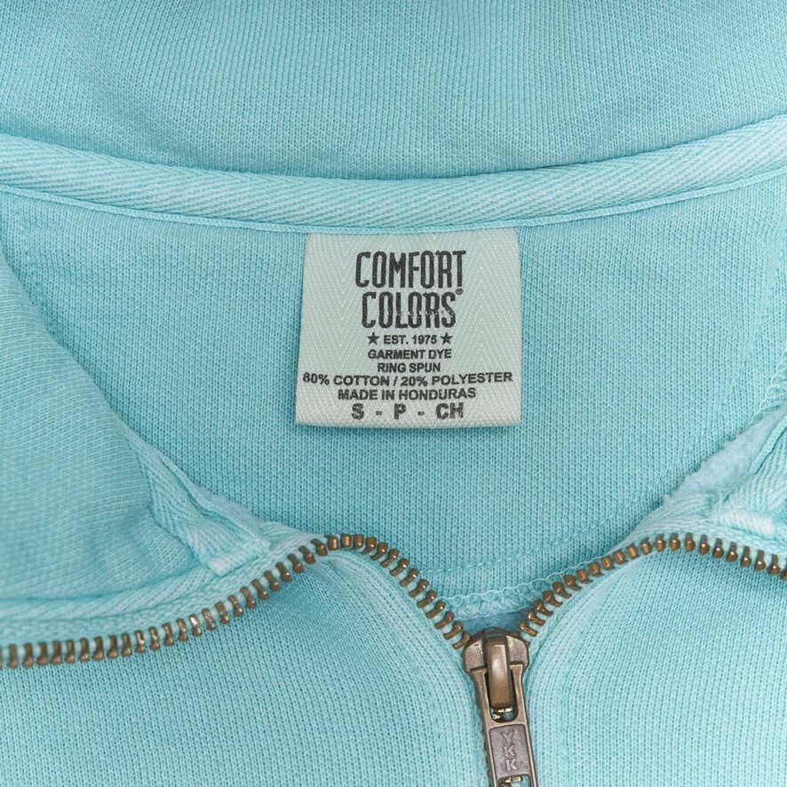 Sudadera Comfort Colors Para Hombre S Azul Aqua Prenda Teñida Cuarto Cremallera En Blanco Foto 4 de 4
