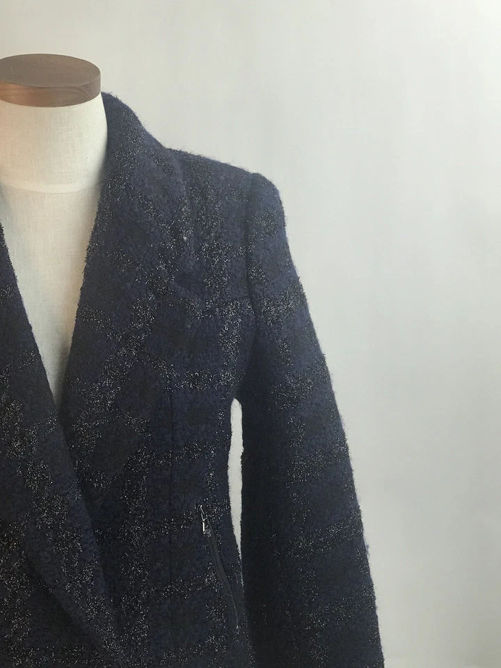 Blazer Knowleth Cole Azul Oscuro "Medianoche" Negro Metálico Tweed Frente Abierto NUEVO L Foto 2 de 4