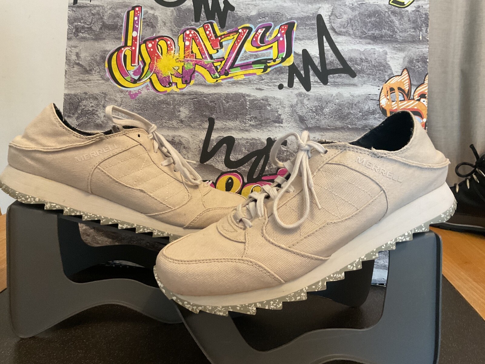 Merrell Uomo Alpine Sneakers Scarpe da Ginnastica Tela Beige Chiaro UK 8 5 Ottime Condizioni Casual ?