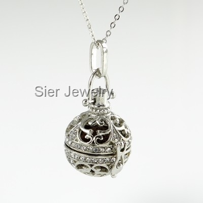 Rhinestone Aromatherapy Essential Oil Diffuser Necklace Locket w/ 2 Lava Stones