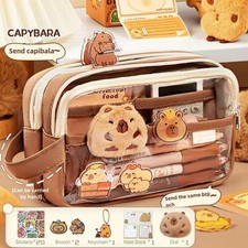 Cute Capybara Pencil Case with Pins, Stickers  Memo Pad   School Supplies Pouch