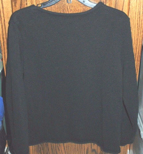 Suéter Pullover Grande USADO DOS VECES Coldwater Creek Negro Pointelle V Inserto LS - Imagen 2 de 9