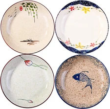 Japanese 8 Inch Retro Dinner Plates Porcelain Plate Set of 4 Ceramic Dishes Micr