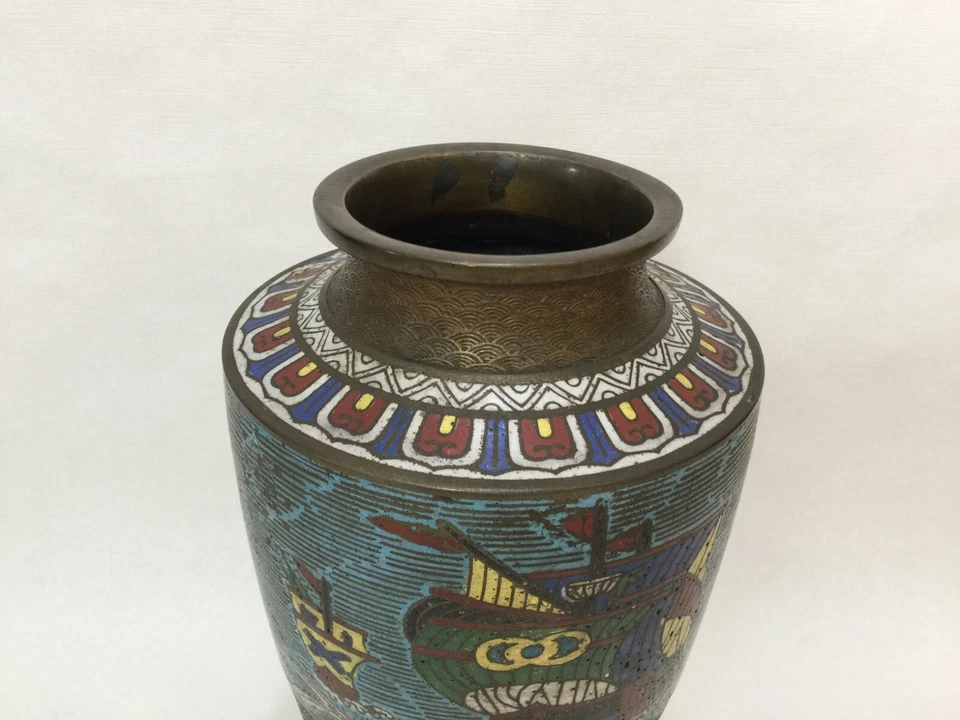 Jarrón vintage japonés de bronce esmaltado Cloisonne, 12" de alto x 7" de ancho Foto 4 de 4