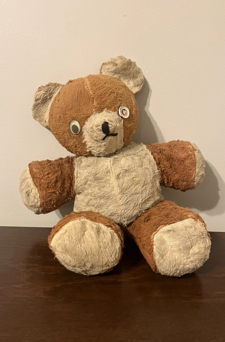 Old VTG 1940s Collector Teddy Bear 14 Hand Stitched Nose Mouth Button Eye Read