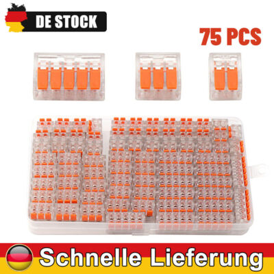 75Pcs Für Wago Klemmen Verbindungsklemmen mit Hebel 221-412/413|/415 Set.