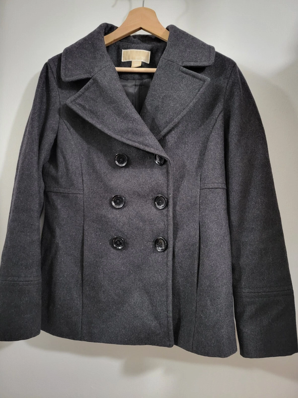 MICHAEL KORS US Giacca donna piccola grigio antracite morbida feltro lana pavone