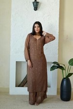WOMEN PREMIUM BEAUTIFUL RESAM MUKESH VISCOUSE JALL KURTA PAIR WITH PLAZZO