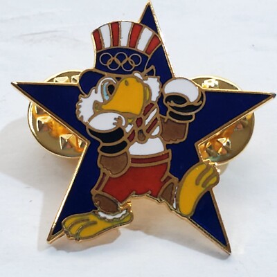 Vintage 1984 Sam the Eagle Boxing Los Angeles Olympic Star Tack Lapel Cap Pin