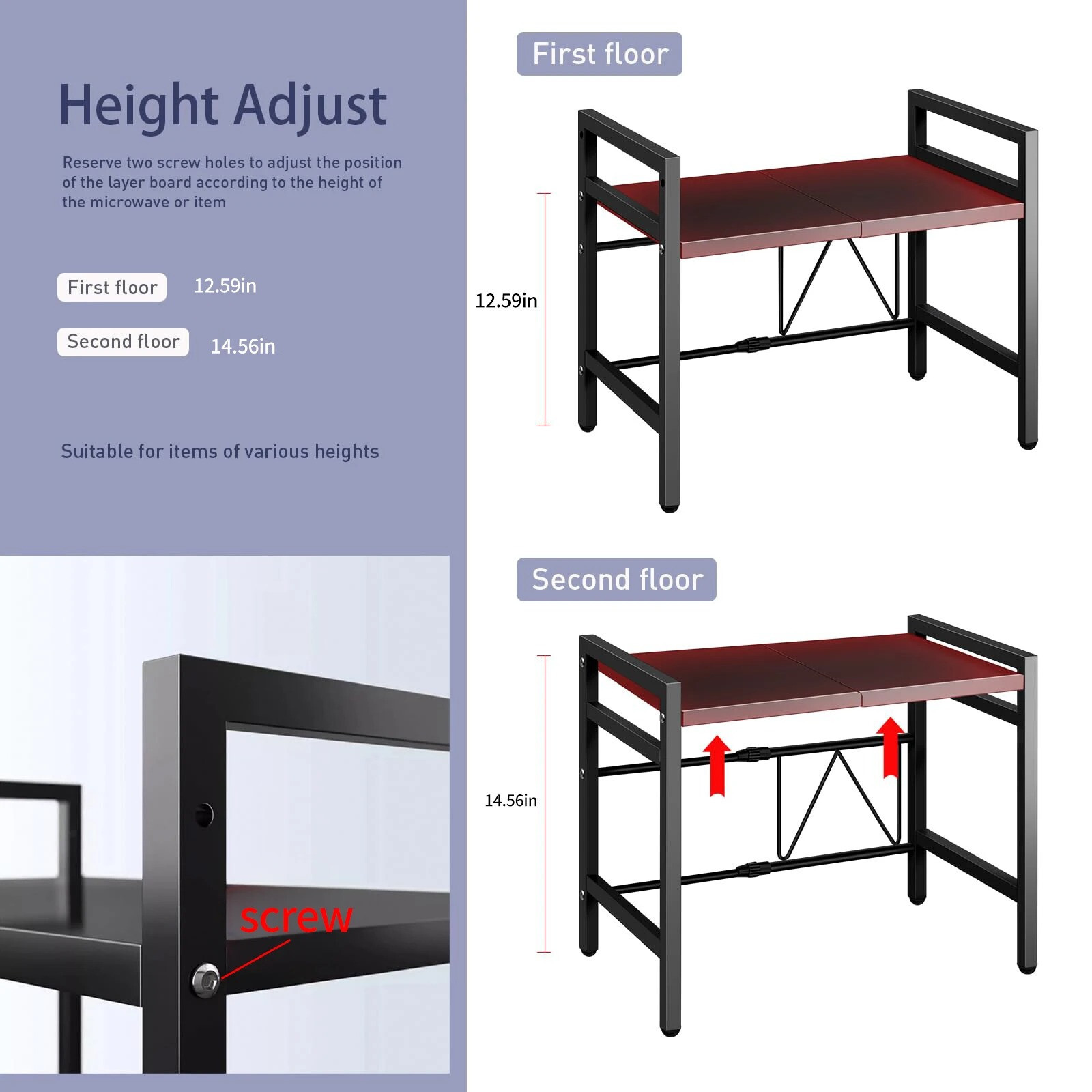 Support micro-ondes extensible de 42 à 64 cm en acier carbone de qualité supérieure - 3