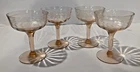 4 Vtg Blush Pink Depression Glass Champagne Sherbet Paneled Leaves Floral