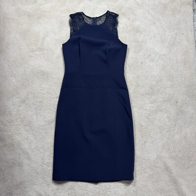 Reiss Dress Womens 4 Night Navy Blue Saturn Fitted Floral Lace Sheath Zip NEW