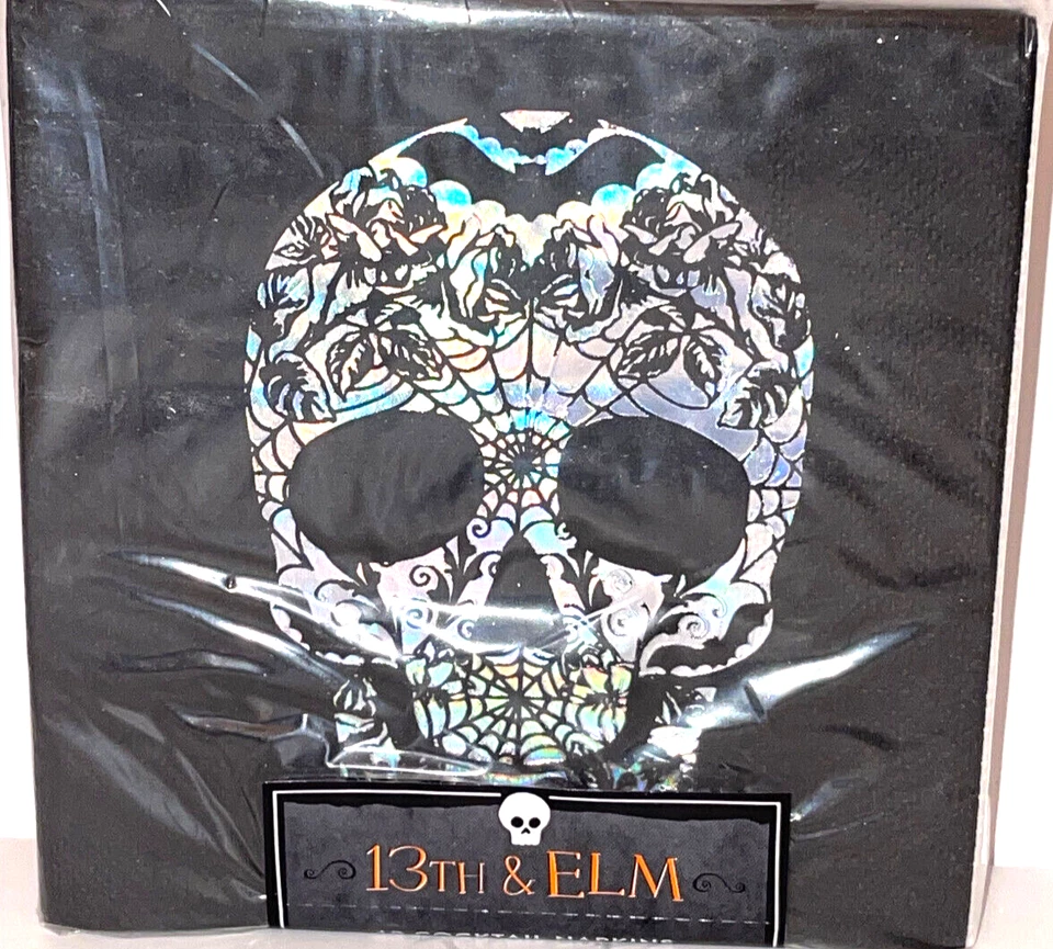 SERVILLETAS DE CÓCTEL HALLOWEEN PLATEADAS METÁLICAS CALAVERA PAPEL. Pk 40. IMPRESIONANTE!! Foto 4 de 4