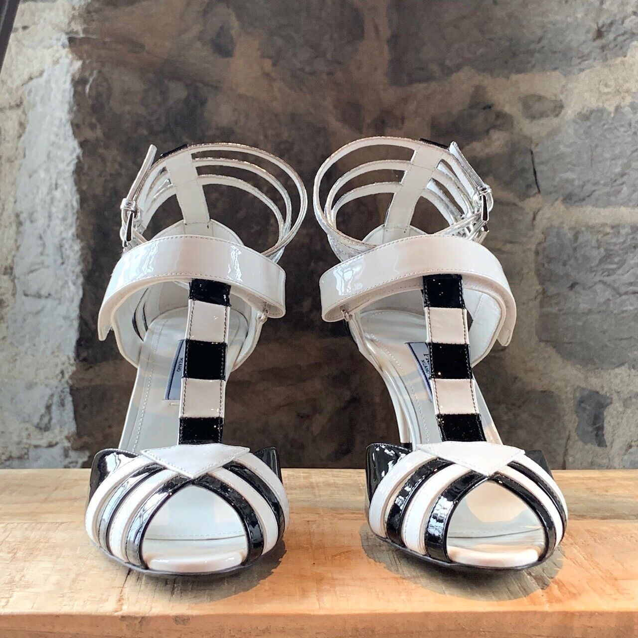 Prada Black White Multi Ankle Straps Sandals - si… - image 3