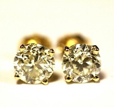 GIA certified 14k yellow gold 1.55ct European round diamond stud earrings 