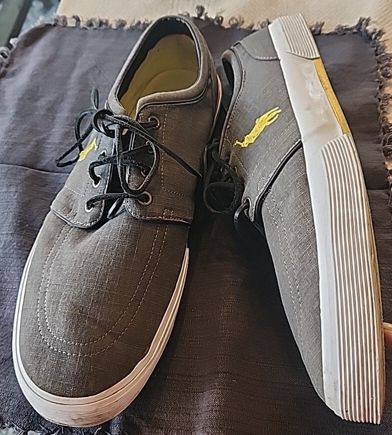 Polo Ralph Lauren Faxon sneaker bassa in tela ~ grigio giallo pony ~ taglia 14D