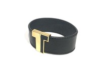 Tory Burch T-clasp Black Leather Bracelet W/ Gold 't' $99 on sale Tory Burch T-clasp Black Leather Bracelet W/ Gold 't' $99 on sale