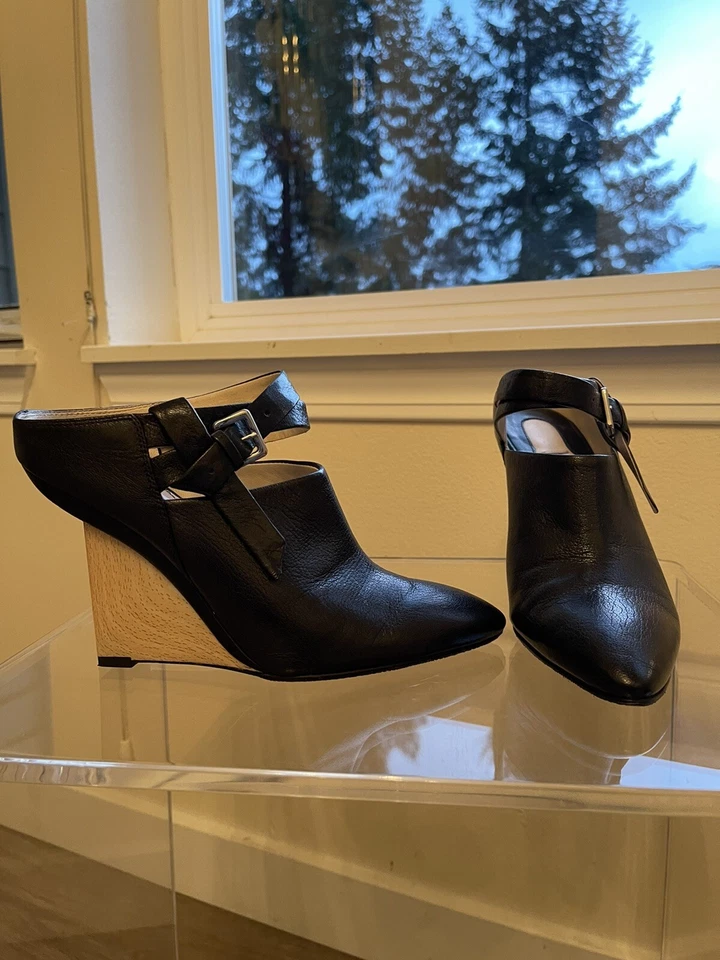 Classy Camilla Skovgaard Doble Cuero Negro Punta Cuña Mules Talla 37 Foto 2 de 4