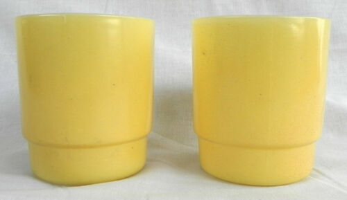 2 Vintage Fire King Coffee Cups, Yellow on White Glass, 1960s Mugs, Exc. - Picture 2 of 6
