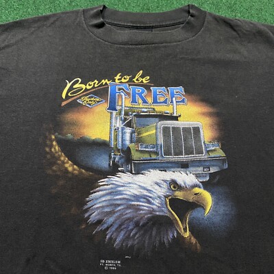 Vintage 3D Emblem Trucker Shirt Mens XL Black 80S Born To Be Free Tee 1988 Rare