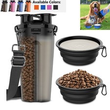 Dog Travel Water Bottle Dispenser with Portable Collapsible Dog Food Water Bowls