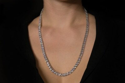 67ct Lab-Created Round Diamond 14K White Gold Plated Tennis Womens Necklace 6mm