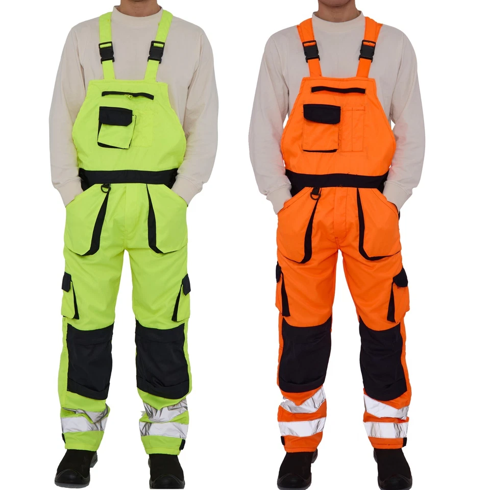 LABEL APPAREL Hi Vis Bib & Brace Dungarees Safety Workwear Dungaree for Men Size S-3XL